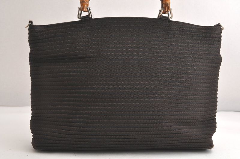 Gucci Bamboo Vintage 2way Shoulder Handbag Nylon Leather Brown 4233n