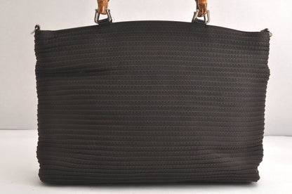 Gucci Bamboo Vintage 2way Shoulder Handbag Nylon Leather Brown 4233n
