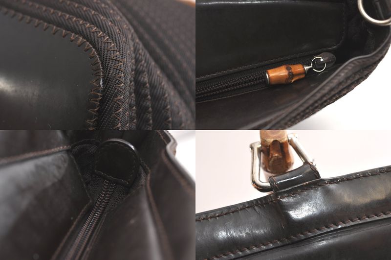 Gucci Bamboo Vintage 2way Shoulder Handbag Nylon Leather Brown 4233n