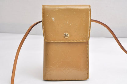 Louis Vuitton Vernis Walker Shoulder Cross Wallet Beige M91072 LV 4250n