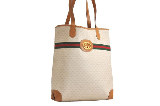 Gucci Web Sherry Line Micro GG Tote Bag Pvc Leather Beige 4269n