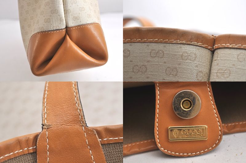 Gucci Web Sherry Line Micro GG Tote Bag Pvc Leather Beige 4269n