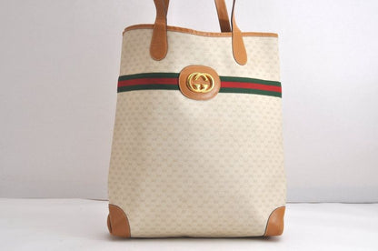 Gucci Web Sherry Line Micro GG Tote Bag Pvc Leather Beige 4269n