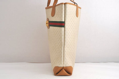 Gucci Web Sherry Line Micro GG Tote Bag Pvc Leather Beige 4269n