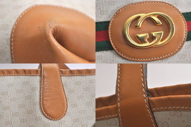 Gucci Web Sherry Line Micro GG Tote Bag Pvc Leather Beige 4269n