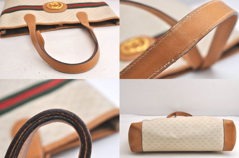 Gucci Web Sherry Line Micro GG Tote Bag Pvc Leather Beige 4269n