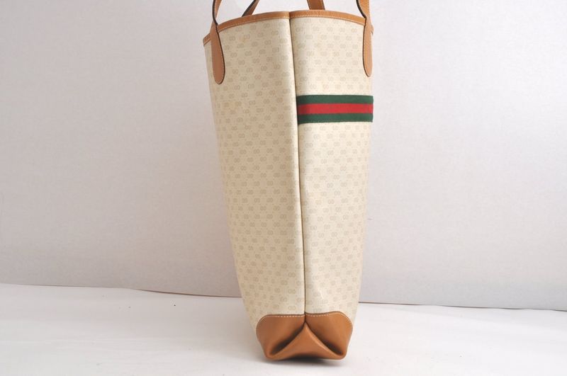 Gucci Web Sherry Line Micro GG Tote Bag Pvc Leather Beige 4269n