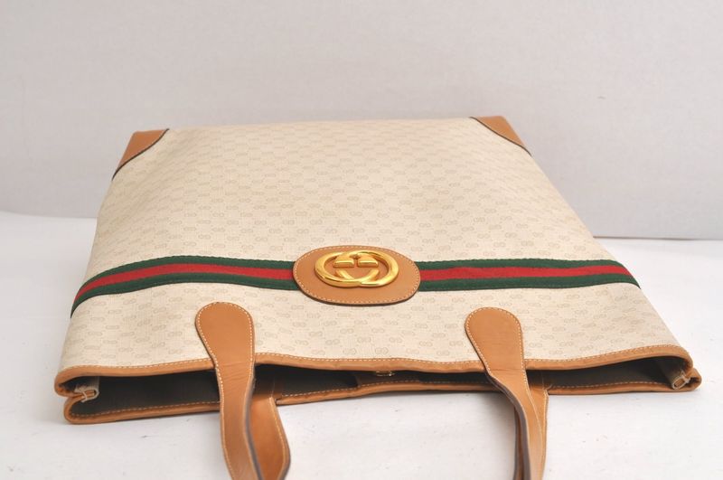 Gucci Web Sherry Line Micro GG Tote Bag Pvc Leather Beige 4269n