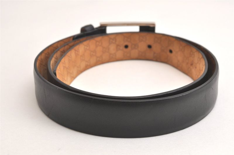 Gucci Vintage Belt Leather Size 90cm (35.43in) 35.4" Black 4270n