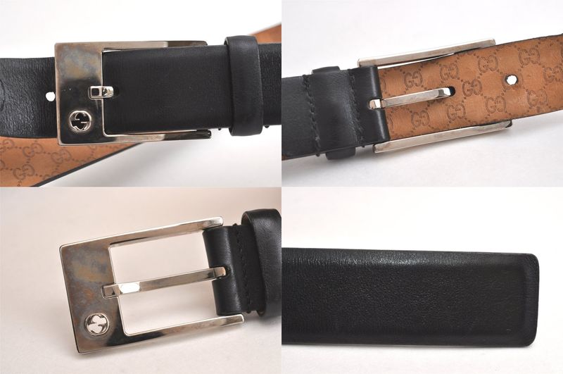 Gucci Vintage Belt Leather Size 90cm (35.43in) 35.4" Black 4270n