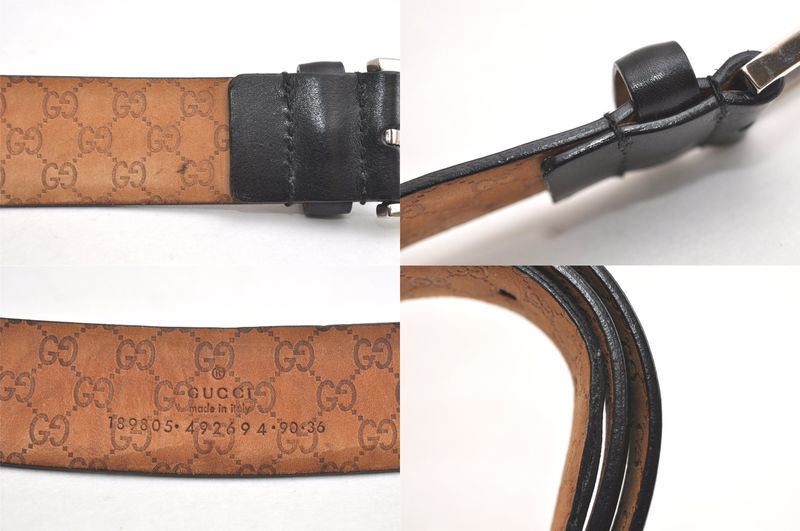 Gucci Vintage Belt Leather Size 90cm (35.43in) 35.4" Black 4270n