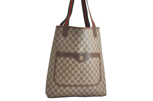 Gucci Web Sherry Line Shoulder Tote Bag GG PVC Leather Brown 4276n