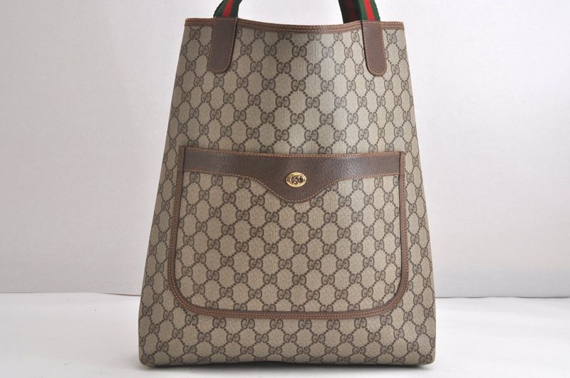 Gucci Web Sherry Line Shoulder Tote Bag GG PVC Leather Brown 4276n
