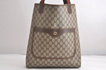 Gucci Web Sherry Line Shoulder Tote Bag GG PVC Leather Brown 4276n