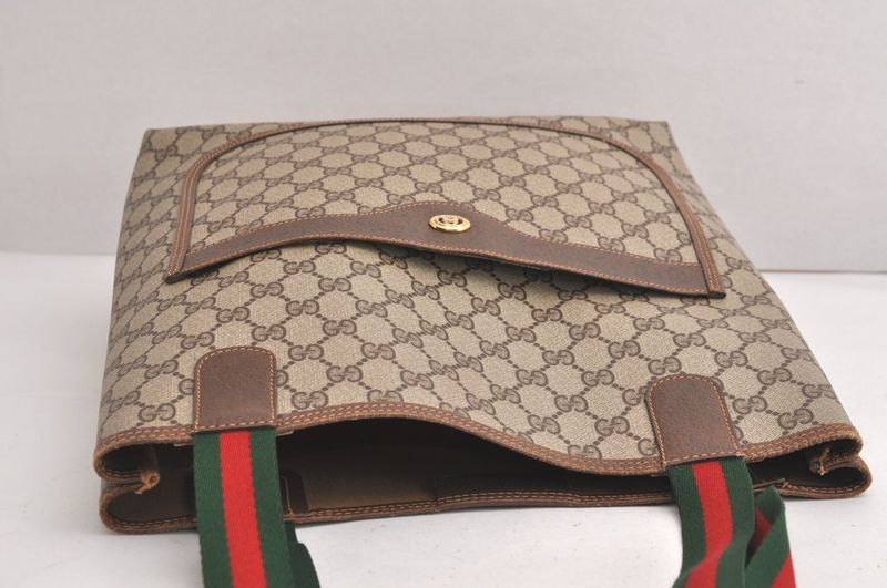 Gucci Web Sherry Line Shoulder Tote Bag GG PVC Leather Brown 4276n