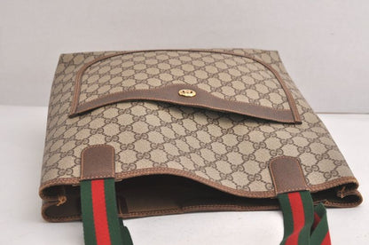 Gucci Web Sherry Line Shoulder Tote Bag GG PVC Leather Brown 4276n