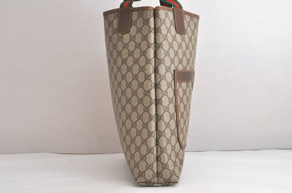 Gucci Web Sherry Line Shoulder Tote Bag GG PVC Leather Brown 4276n