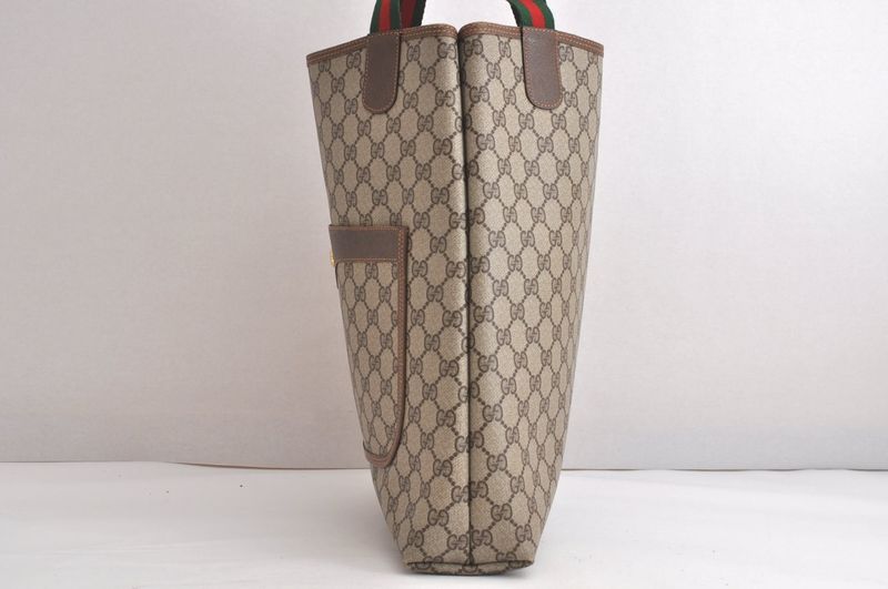 Gucci Web Sherry Line Shoulder Tote Bag GG PVC Leather Brown 4276n