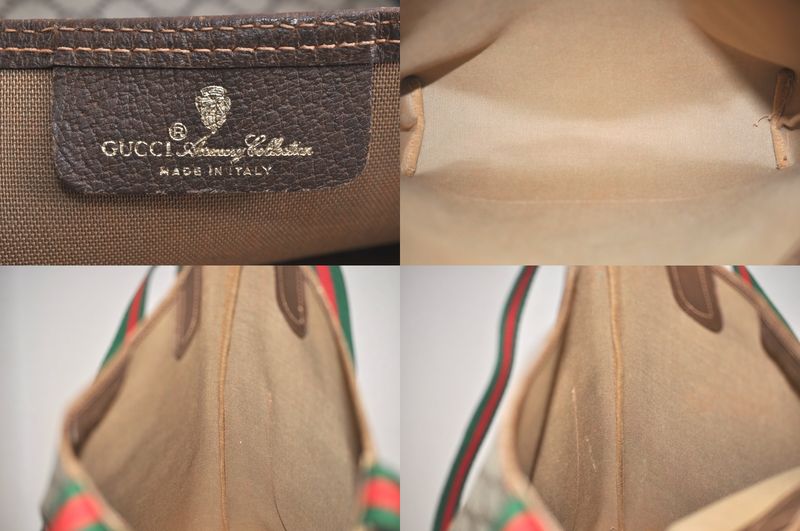 Gucci Web Sherry Line Shoulder Tote Bag GG PVC Leather Brown 4276n