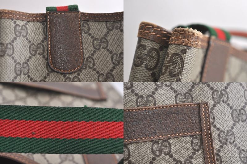 Gucci Web Sherry Line Shoulder Tote Bag GG PVC Leather Brown 4276n