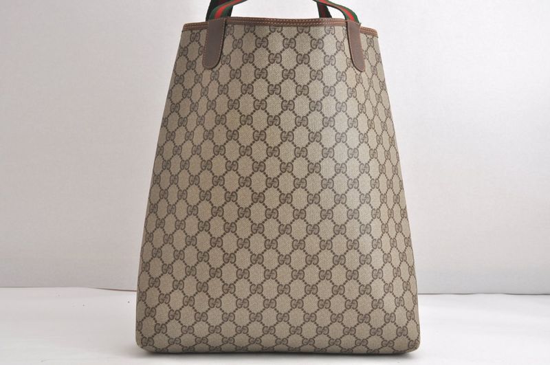 Gucci Web Sherry Line Shoulder Tote Bag GG PVC Leather Brown 4276n