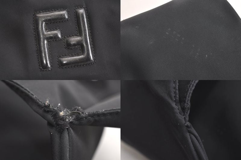 Fendi Vintage Shoulder Tote Bag Nylon Leather Black 4290n