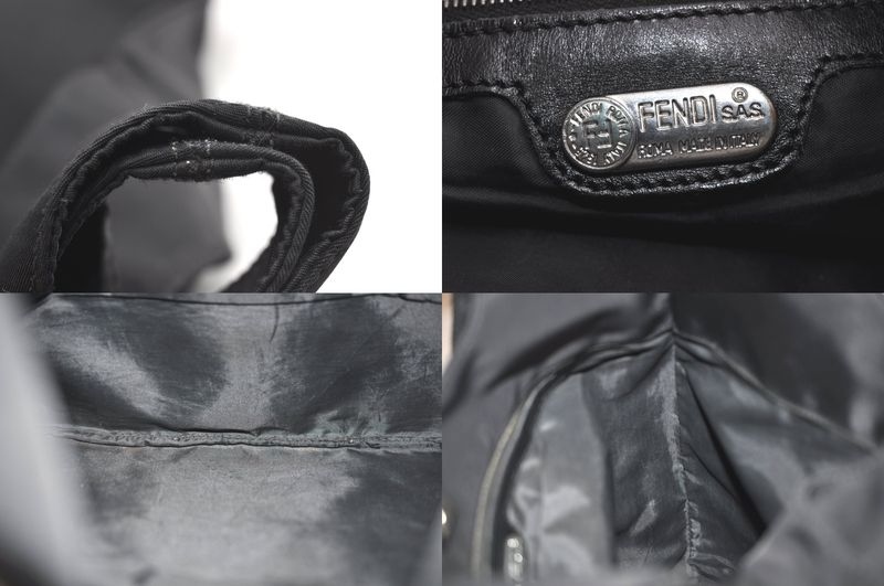 Fendi Vintage Shoulder Tote Bag Nylon Leather Black 4290n