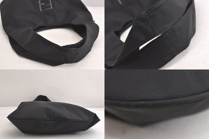 Fendi Vintage Shoulder Tote Bag Nylon Leather Black 4290n