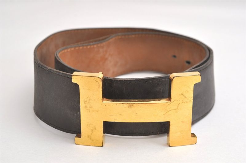 Hermes Constance Leather Belt 27.2-28.7" Black 4316n