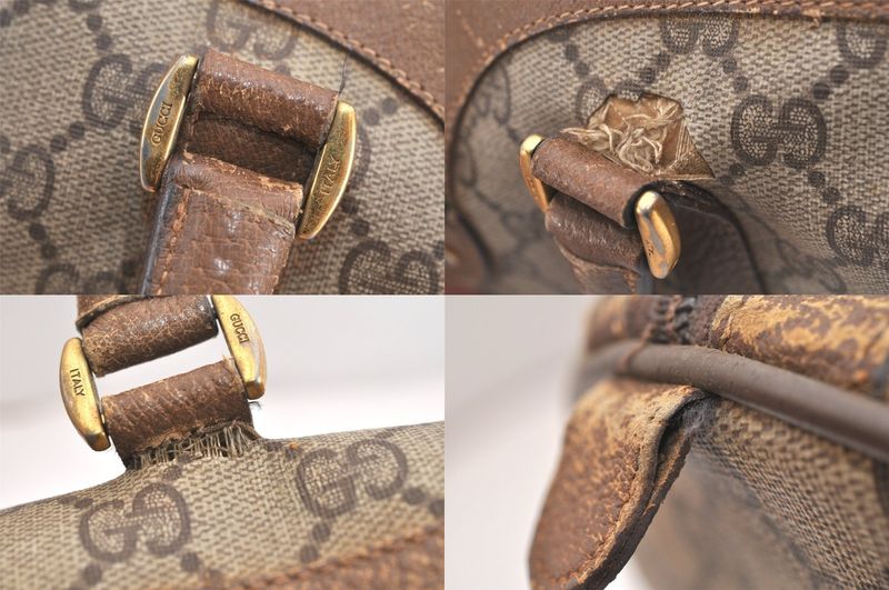 Gucci Web Sherry Line Hand Boston Bag GG Pvc Leather Brown Junk 4325n