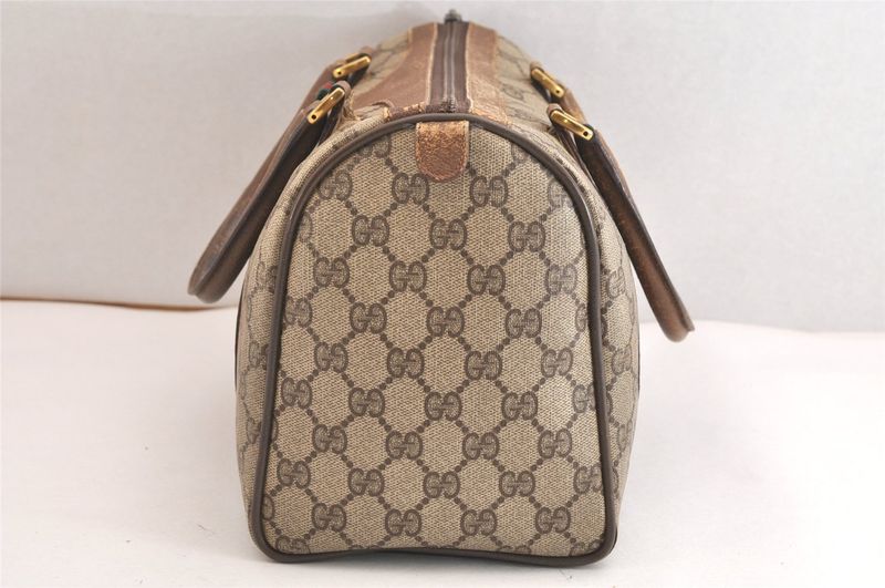 Gucci Web Sherry Line Hand Boston Bag GG Pvc Leather Brown Junk 4325n
