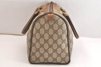 Gucci Web Sherry Line Hand Boston Bag GG Pvc Leather Brown Junk 4325n