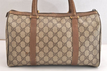 Gucci Web Sherry Line Hand Boston Bag GG Pvc Leather Brown Junk 4325n