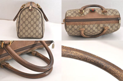 Gucci Web Sherry Line Hand Boston Bag GG Pvc Leather Brown Junk 4325n