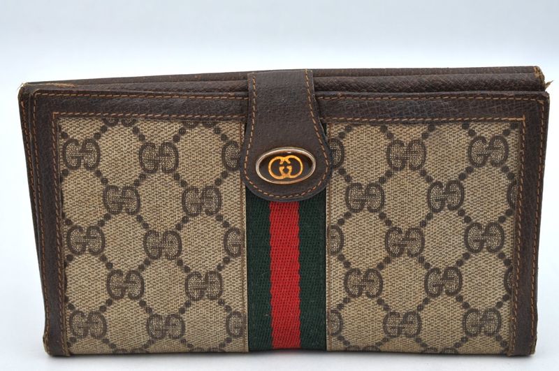 Gucci Bifold Long Wallet GG Pvc Canvas Leather Brown Black 4 Sets L2832