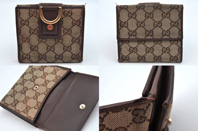 Gucci Bifold Long Wallet GG Pvc Canvas Leather Brown Black 4 Sets L2832