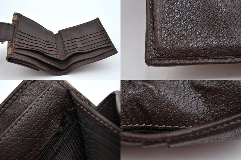 Gucci Bifold Long Wallet GG Pvc Canvas Leather Brown Black 4 Sets L2832