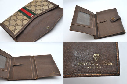 Gucci Bifold Long Wallet GG Pvc Canvas Leather Brown Black 4 Sets L2832