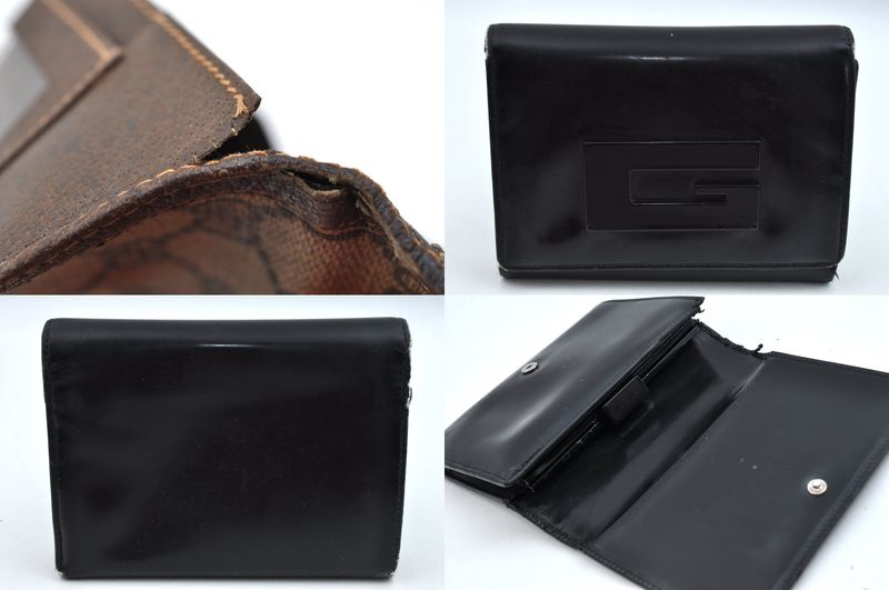 Gucci Bifold Long Wallet GG Pvc Canvas Leather Brown Black 4 Sets L2832
