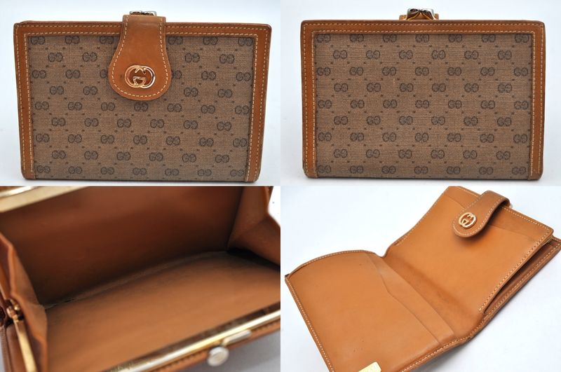 Gucci Bifold Long Wallet GG Pvc Canvas Leather Brown Black 4 Sets L2832