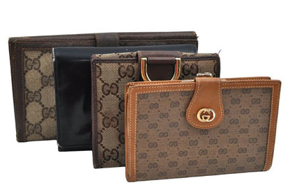 Gucci Bifold Long Wallet GG Pvc Canvas Leather Brown Black 4 Sets L2832