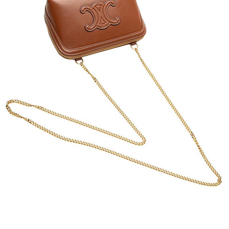 Celine Triomphe Chain Shoulder Bag Pochette Brown Leather Women's Celine