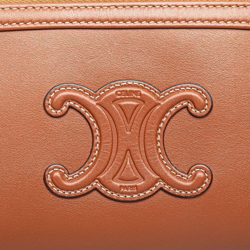 Celine Triomphe Chain Shoulder Bag Pochette Brown Leather Women's Celine