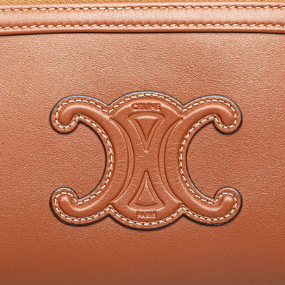 Celine Triomphe Chain Shoulder Bag Pochette Brown Leather Women's Celine