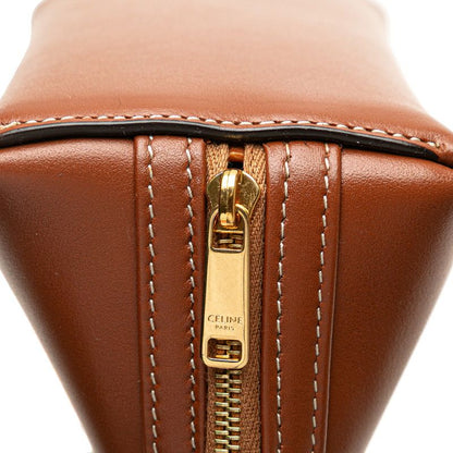 Celine Triomphe Chain Shoulder Bag Pochette Brown Leather Women's Celine