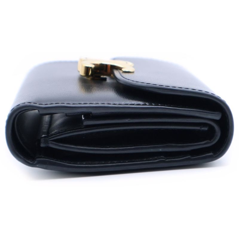 Celine Triomphe Small Flap Compact Wallet Trifold Wallet Black Calfskin