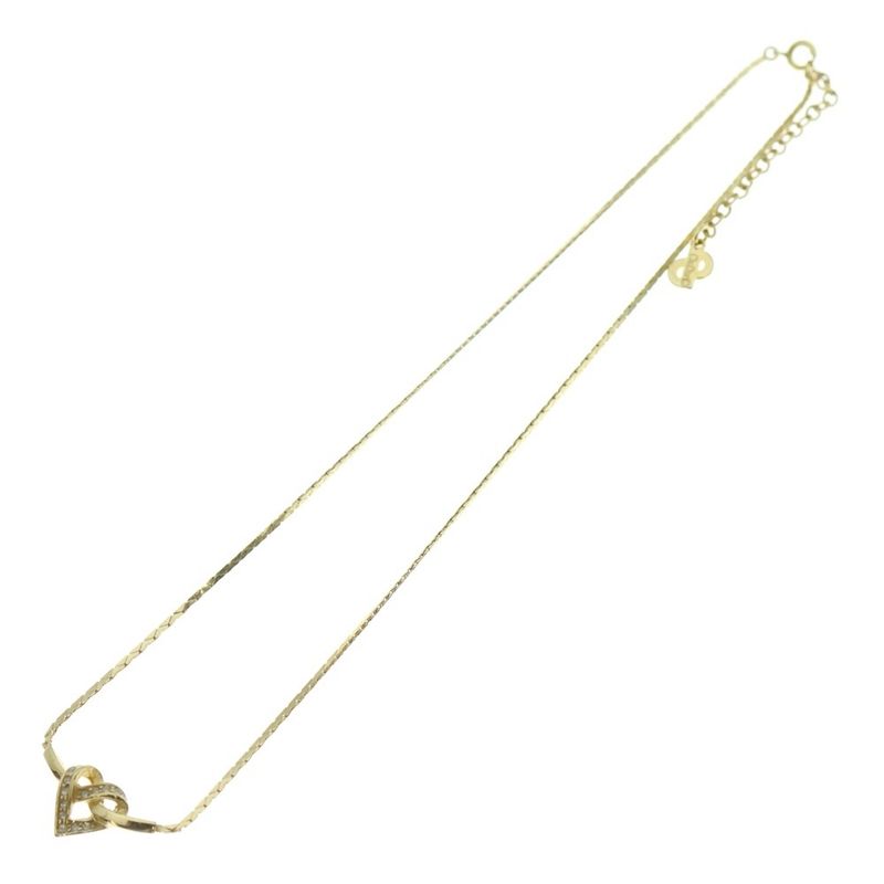 DIOR Heart Rhinestone Necklace Pendant Chain Gold
