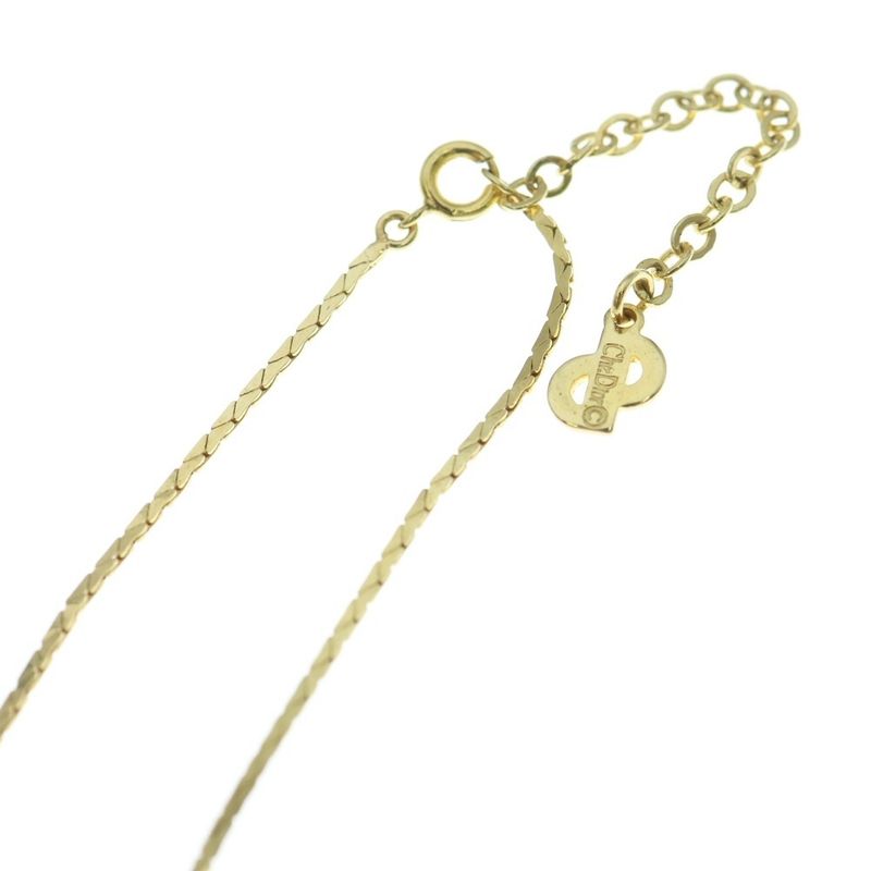 DIOR Heart Rhinestone Necklace Pendant Chain Gold