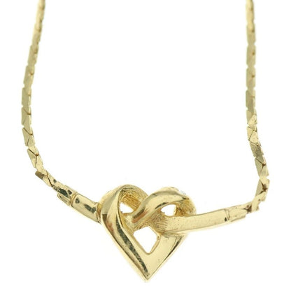 DIOR Heart Rhinestone Necklace Pendant Chain Gold