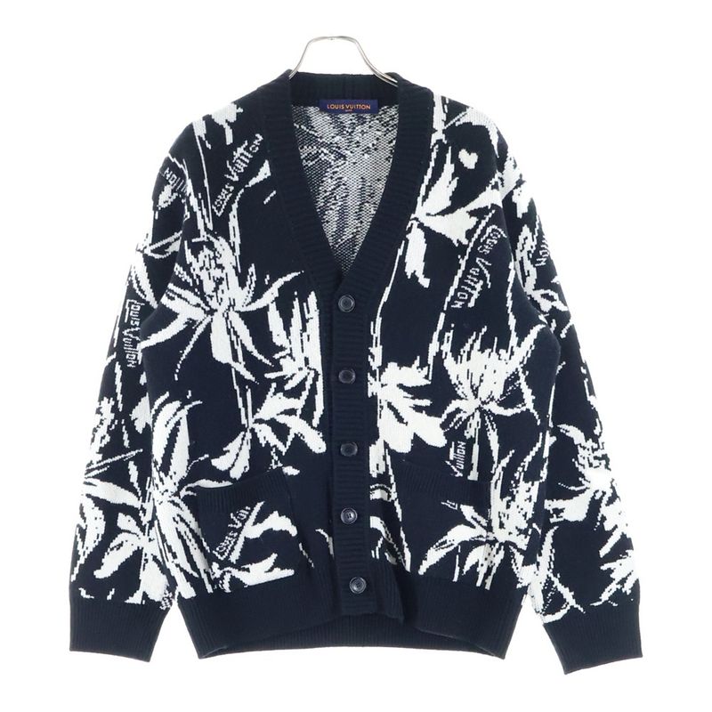Louis Vuitton 23SS Thistle Jacquard Wool Knit Cardigan Black Rm231 H56 Hon98w